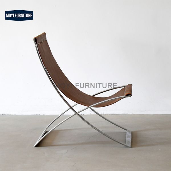 Living Room Chair MOYI Nordic Minimalist Single Chair Metal Armrest Leisure Office Genuine Leather Comfortable Seating