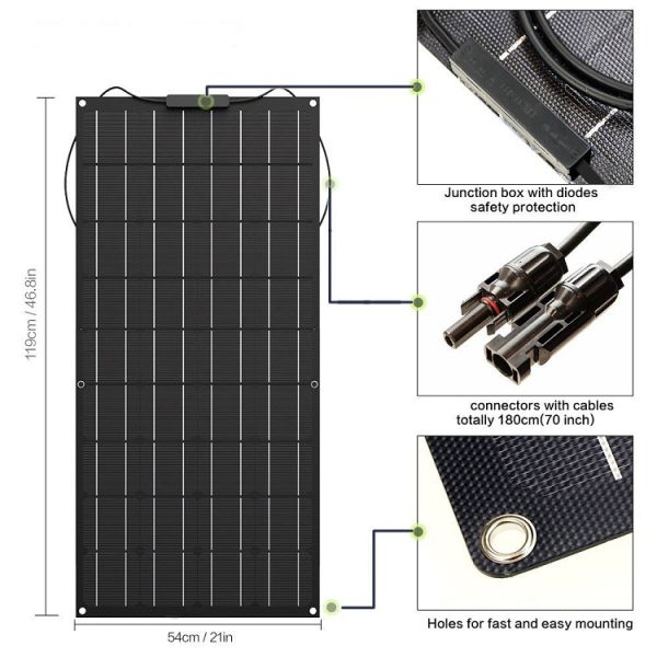 Panneau solaire 18V 500W ETFE Panneaux photovoltaïques flexibles 50W 100W 150W 200W 300W
