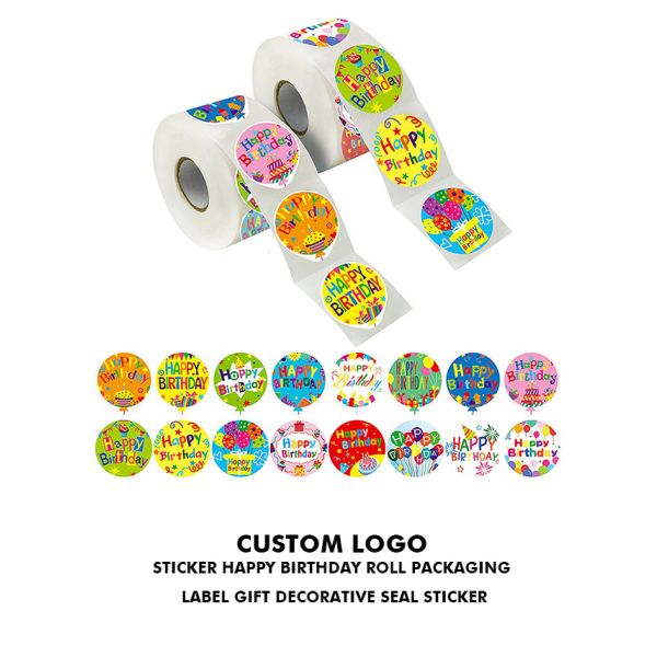 Watercolor Happy Birthday Stickers Perforated For Kids Party Decoration