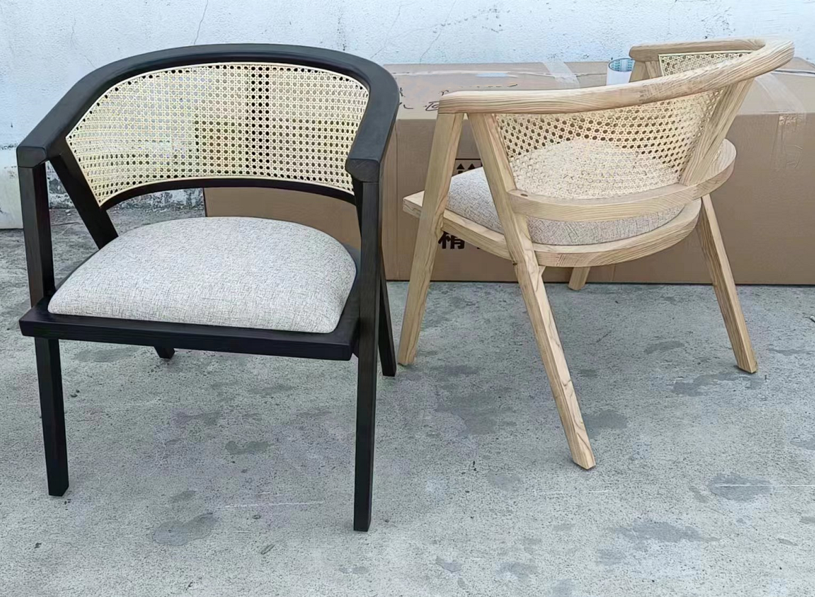 Hôtel Nordic en bois massif en écorce de rotin Chaise à dos salle à manger Salle de séjour Chaise en rotin