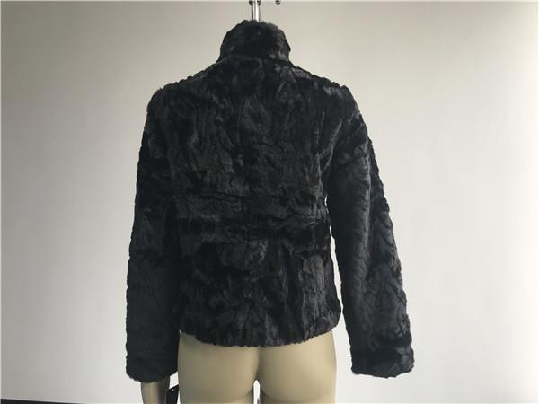 Womens Black Textured Faux Fur Chubby Coat With Funnel Collar High Fashion TW75507