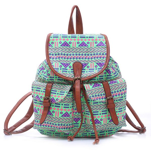 2016 Hot Ladies European and American printing canvas backpack straps pocket