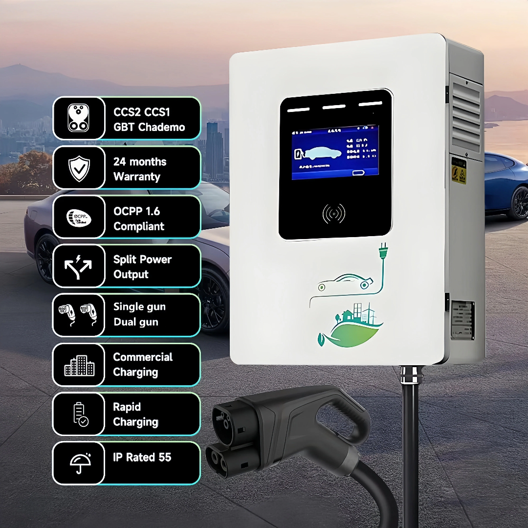 Jsowell EV Charger DC Wallbox 30kW 40kW 60kW 2 Guns CCS GBT CHAdeMO OCPP Platform APP Control Wall-mounted Electric Car Charging