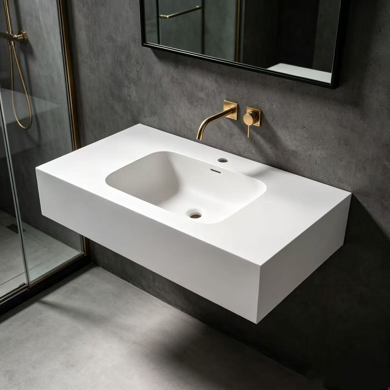 SOLID SURFACE INTEGRATED VANITY WITH ROUNDED RECTANGULAR BASIN,SOLID SURFACE INTEGRATED VANITY WITH SOFT ROUNDED RECTANGLE BASIN