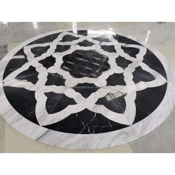 White and Yellow Marble Water Jet Carpet in Modern Design Style for Living Room Villa