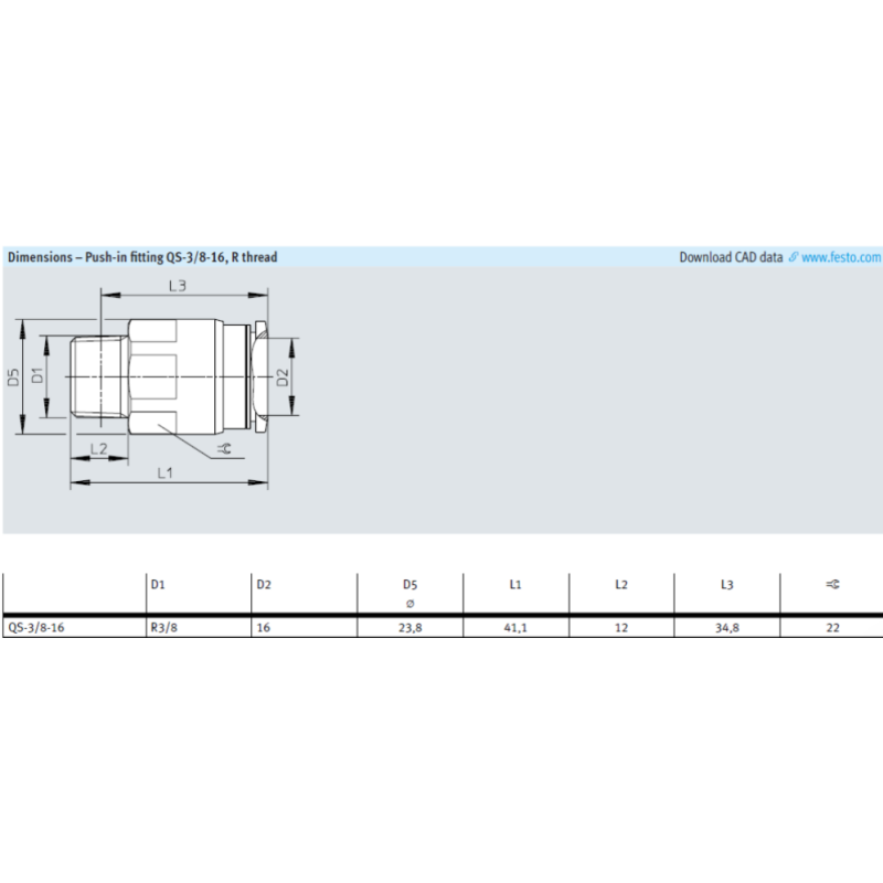 QS-1/8-4 QS-1/8-4-100 QS-1/8-6 QS-1/8-6-100 Festo QS Series Push-in Fitting