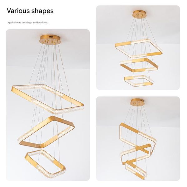 Remote-Controlled Stepless Dimming , Three-Color Temperature, Square Ring Metal Pendant Light