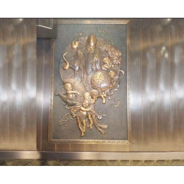 Hotel Decor Brass Wall Relief Sculpture Handmade With Ancient Surface Finish