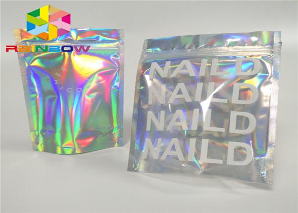 Malote da folha do laser Mylar com lado claro para da folha cosmética do holograma da embalagem do pó do brilho do verniz para as unhas sacos de empacotamento