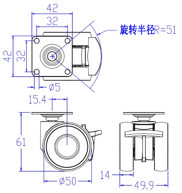 2 Inch (50 mm) Small Heavy Duty Swivel Caster – Universal Heavy‑Load Industrial Trolley Wheel