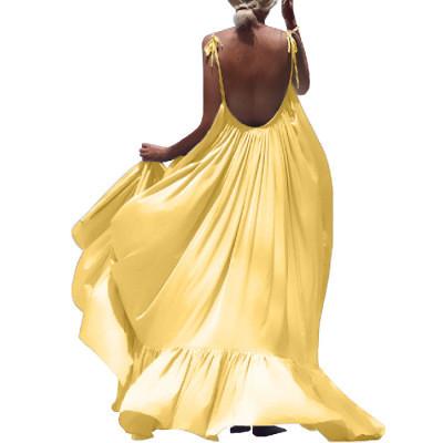 Solid Color 155cm Women's Beachwear Dresses , Sling Backless Casual Beach Maxi Dresses
