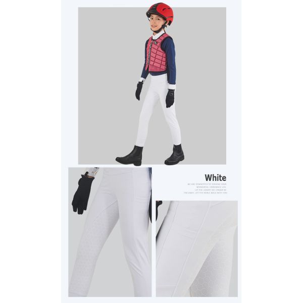 White Children'S horse riding Pants Side pocket equestrian breeches Moisture Wicking Fabric