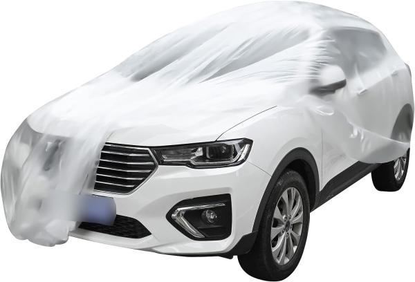 Disposable Car Covers，12.5 x 21.7ft Universal Clear Plastic Car Cover，Disposable Full Exterior Covers Elastic