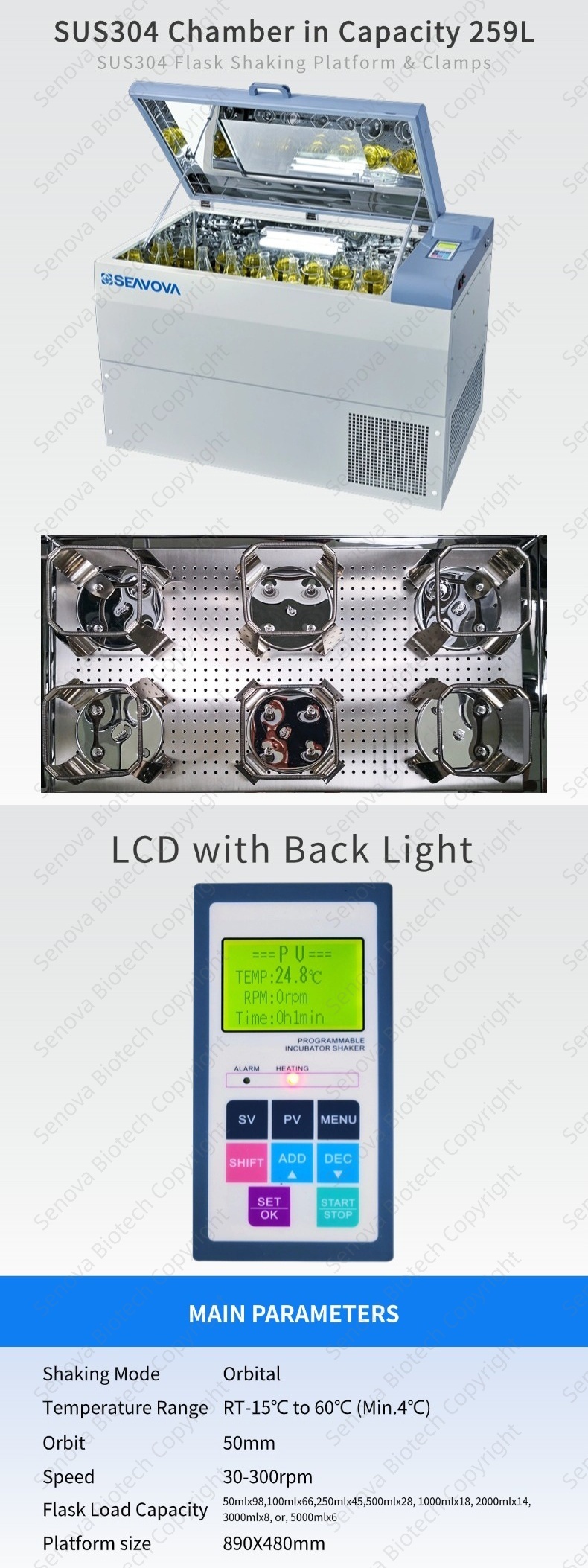 300RPM Refrigerated Orbital Linear Laboratory Shaking Incubator HS-4022D with 50mm Orbit