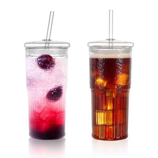 Classic 20oz Large Capacity Clear Glass Tumbler With Lids And Straws New Glass Drinkware Coffee Glass Cup
