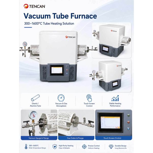 TENCAN MoSi2 Heating 1600C Vacuum Tube Furnace TC-16MT B Type Thermocouple Split Lab Oven 30-Segment Programmable Advanced