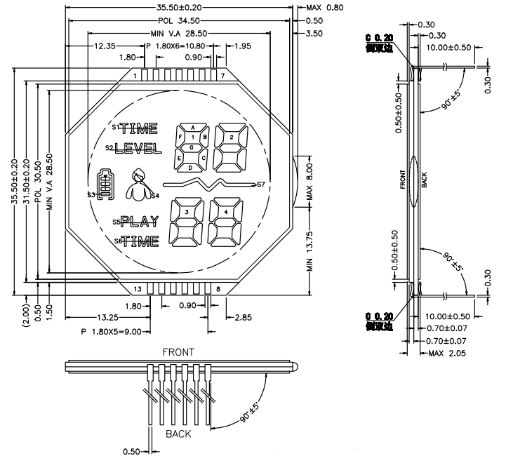 HTN LCD Module with 6 0'clock Viewing Angle and PIN Connector for Wide Temperature Range Applications