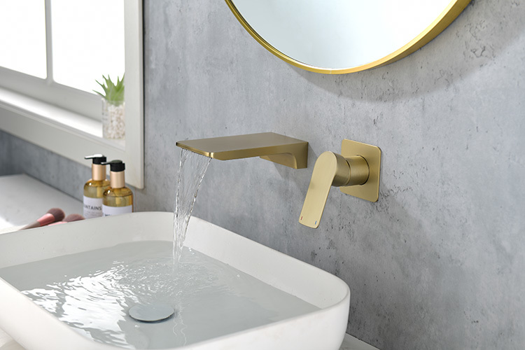 Flat Wide Waterfall Bathroom Sink Faucets Wall Mount Basin Mixer Tap Anti Fingerprint Black