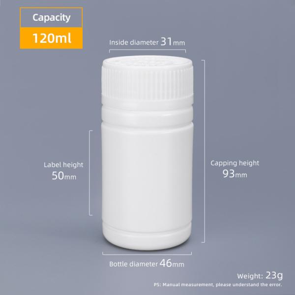 Garrafa de plástico de cápsula vazia de 120 ml com tampa à prova de crianças