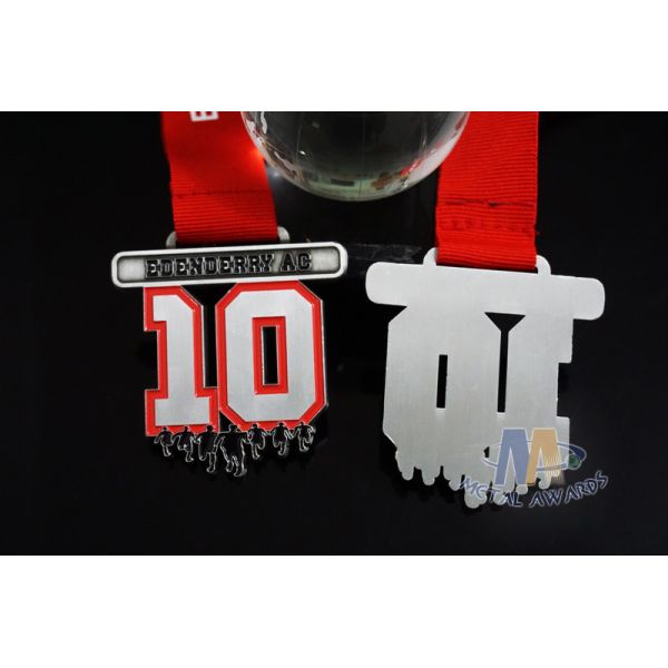 Marathon Half Or 10k and 5k Bespoke Custom Sports Events Medals With Printed Ribbon Antique Silver