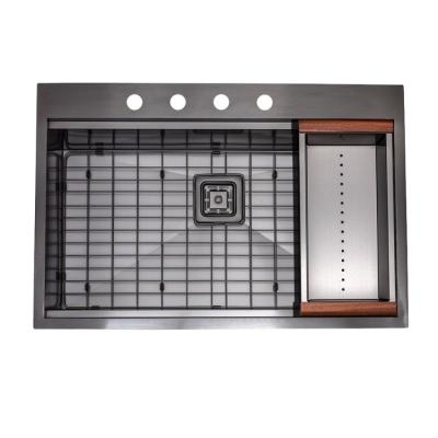33 Inch Topmount Kitchen Single Bowl Workstation Sink Brushed Finish
