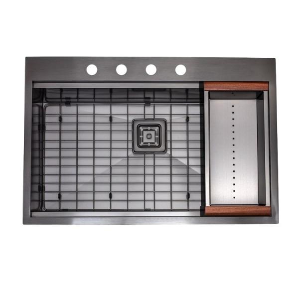 Dissipador preto escovado limpado com jato de areia PVD Ledge With Cutting Board de Workstain da cozinha dos SS