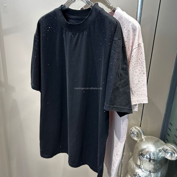 Label Heavyweight Rhinestone T Shirt Custom For Streetwear Over Size Vintage Look