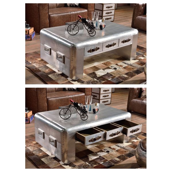 Foshan Factory Retro Industrial Loft Style Aluminum Coffee Table for Living Room and Hotel Handmade Durable
