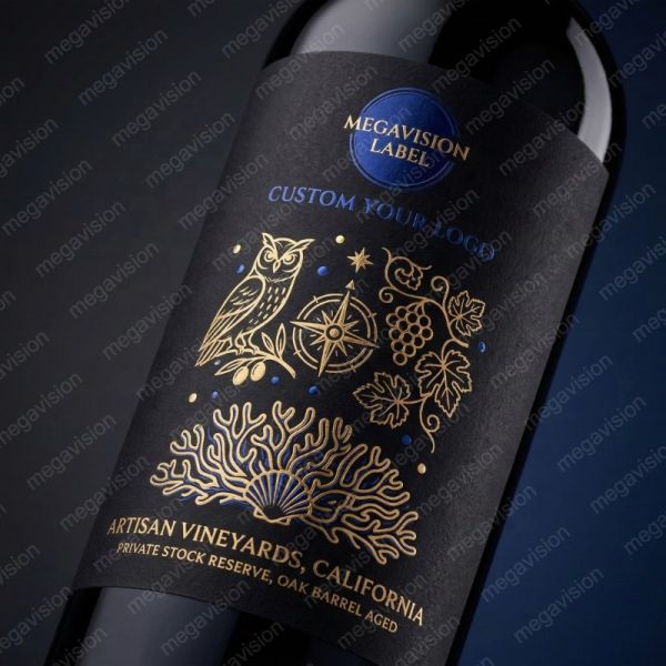 Customized logo Printed Wine Label Manufacturers Wine Glass Bottle Stickers Labels Hot Stamping Packaging Labels