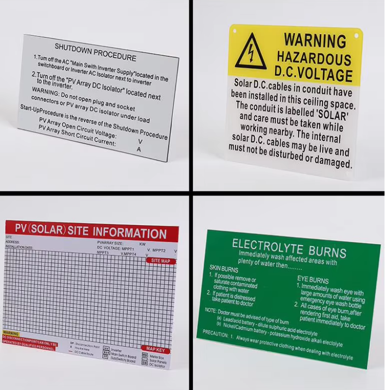 Customize Engraved Plastic Abs Solar System Panels Warning Label Kit Tag High Voltage Pv Warning Safety Strong Self-Adhesive