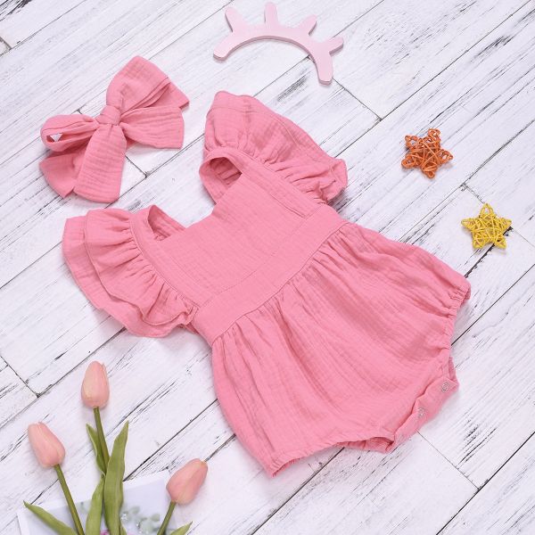 Children'S Outfit Sets Infant Cotton Solid Color Romper Baby Jumpsuit