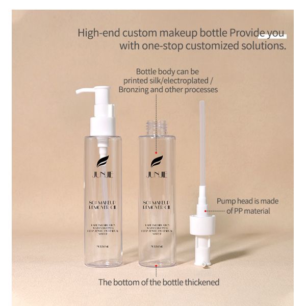 Flacon pompe cosmétique en plastique PET transparent vide personnalisé de 150 ml pour huile corporelle nettoyante pour l'emballage des soins de la peau