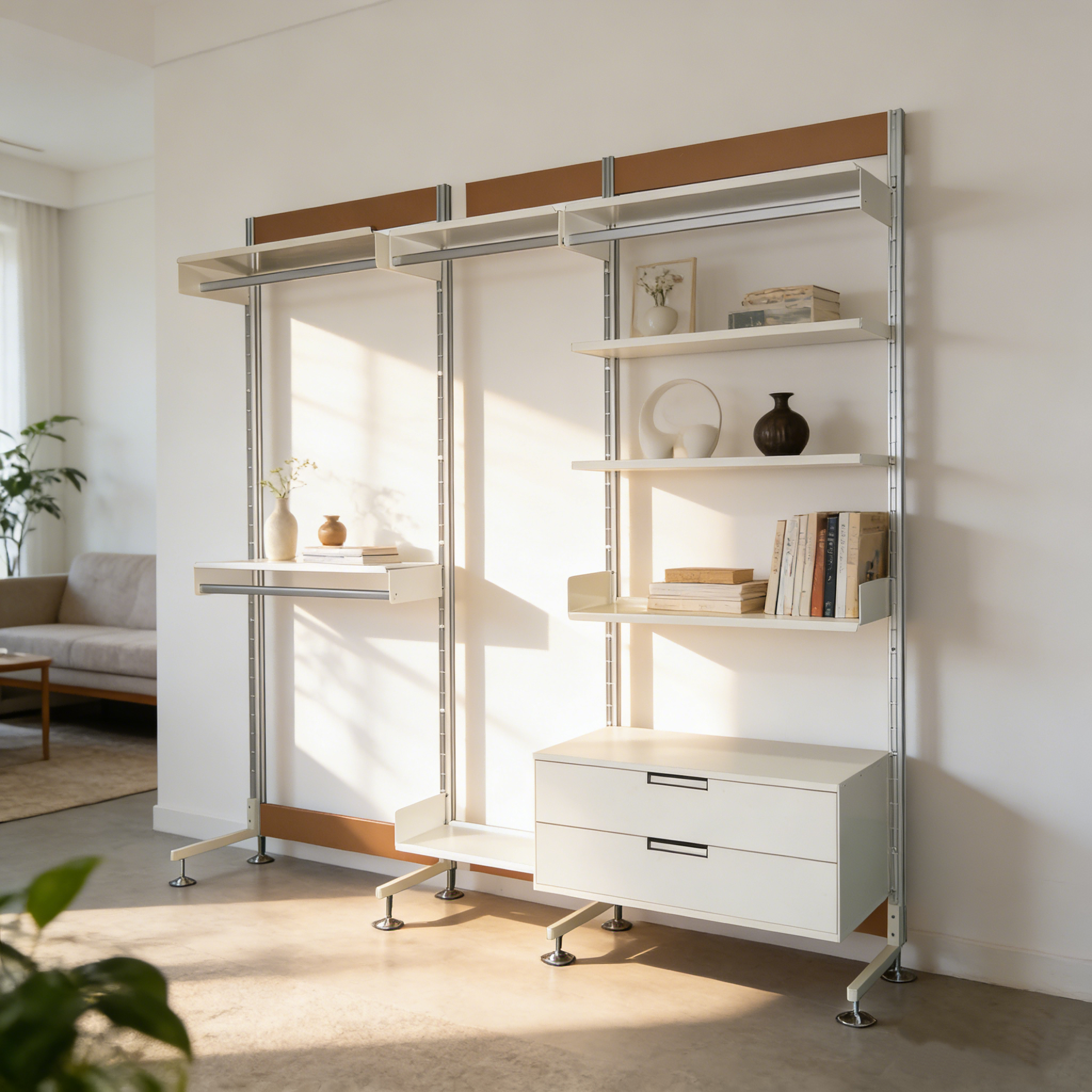 Nordic Minimalist Standing Type Shelving System Metal Modular Shelves Drawer Durable Height Adjustable Multifunction Wardrobe