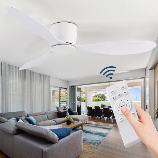 HFBH Model 657 42 52 LED Flush Mount Ceiling Fan with Remote Control Black and White Iron Lamp Body without Lamp