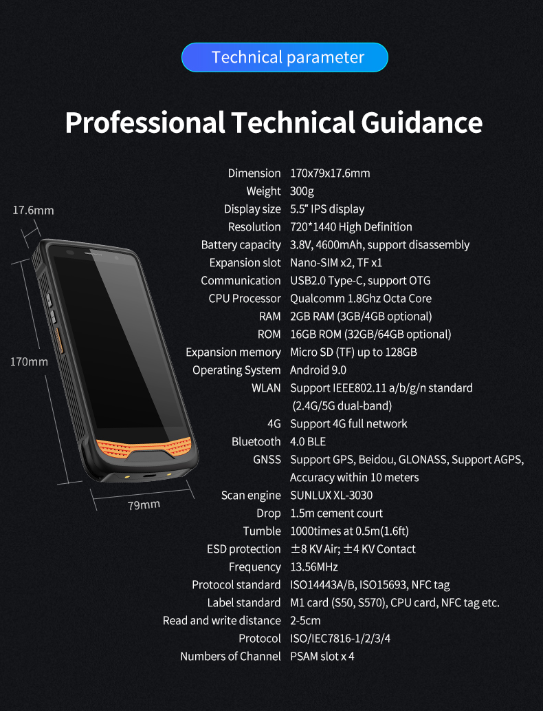 Handheld камера андроида 9,0 NFC RFID мобильного компьютера PDA терминальная
