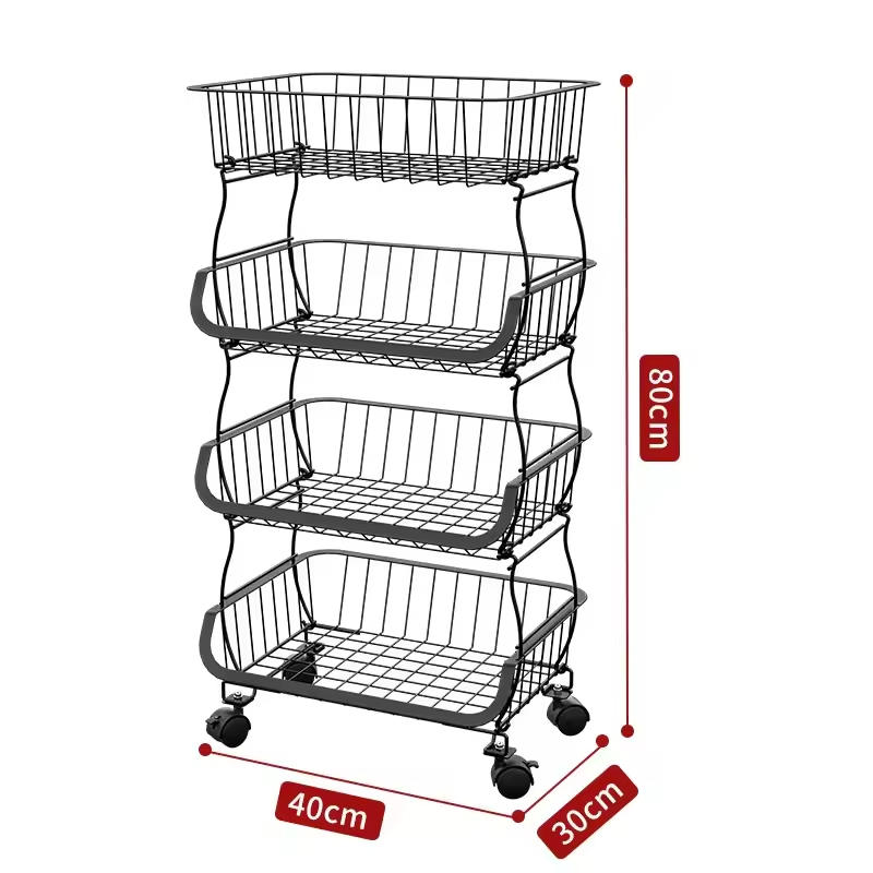Custom Large Capacity Multi Tier Rolling Shelf Stackable Kitchen Use Fruit Vegetable Cart with Wheels