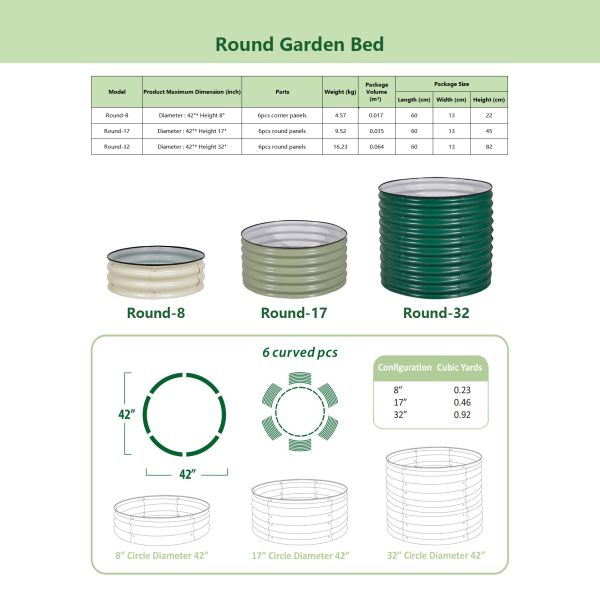 Rustproof 3.5x0.92Ft Galvanised Round Garden Bed For Gardening Vegetables Flowers