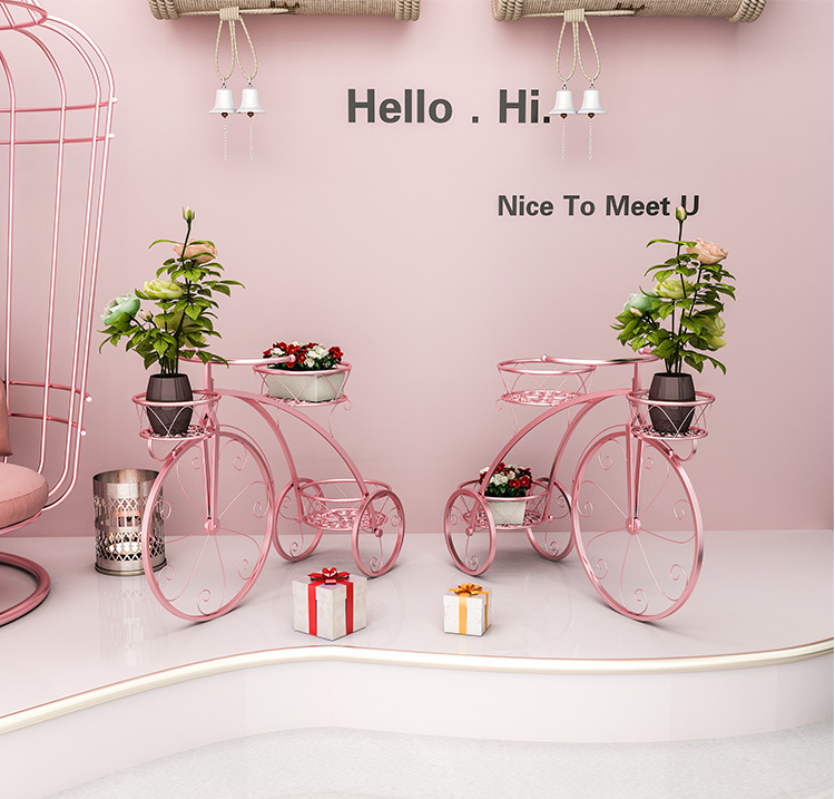 Anti Abrasion Outdoor Antique Bicycle Metal Flower Stand