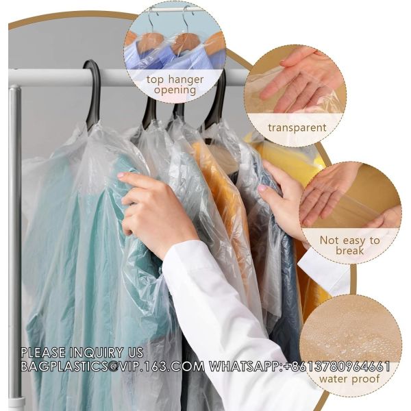 Plastic Garment Bags Clear Dress Covers For Hanging Transparent Dry Cleaning Bags Dust-Proof Garment Covers