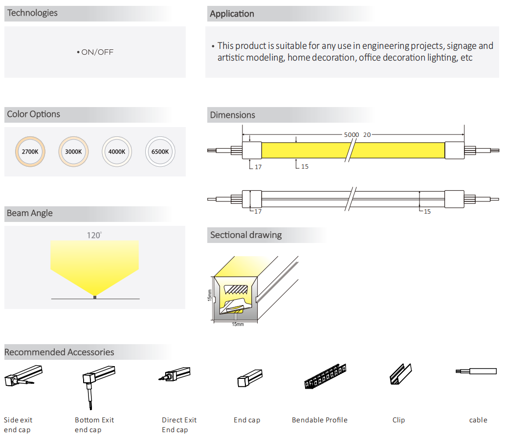 15x15mm Free Bend 3D Neon Light Impermeable IP67 para la decoración del hogar