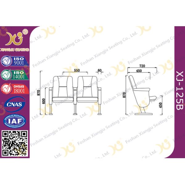 Purple Folding Church Hall Chairs With Fabric Covers / Auditorium Seating