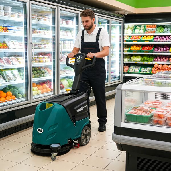 Commercial Walk Behind Floor Scrubber Machine 120rpm Brush Speed Battery Powered