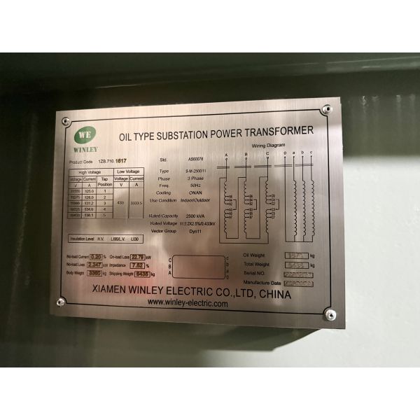2500kVA Three Phase Oil Immersed Substation Transformer Step Down 11kV to 433V ONAN