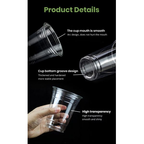 Clear 12oz / 14oz / 16oz PET 92mm Cold Drink Plastic Cups With Logo