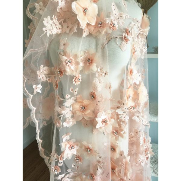 Роскошная флористическая вышитая бисером Bridal ткань шнурка Scalloped ткань шнурка мантии свадьбы края