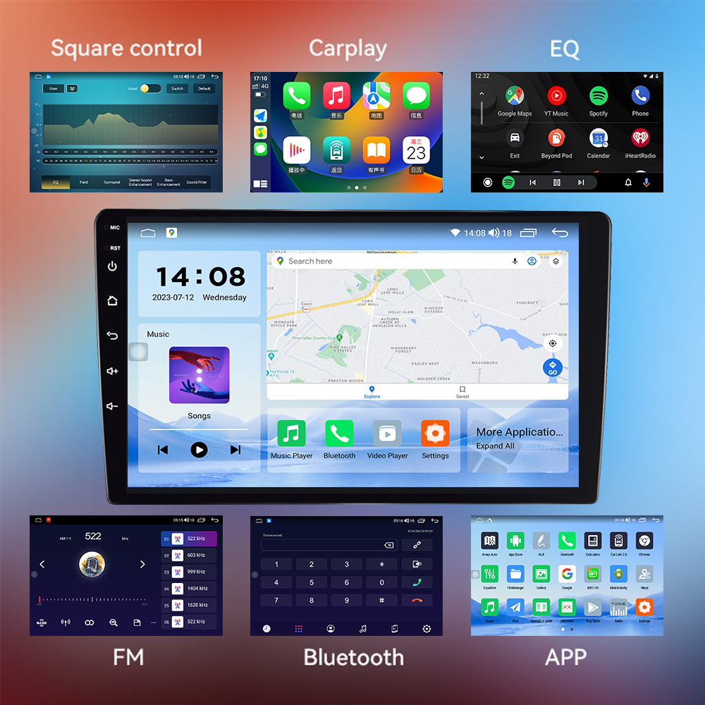 Universal 2Din Car Radio with Wireless Android Auto/CarPlay and Rear-View Backup Camera
