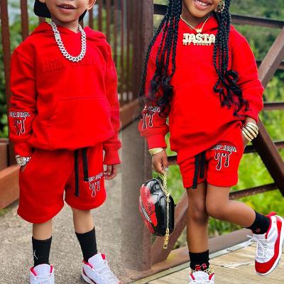 Customizable Logo Puff Print Children Clothing Sets Pullover Hoodies Kids Jogging Suit