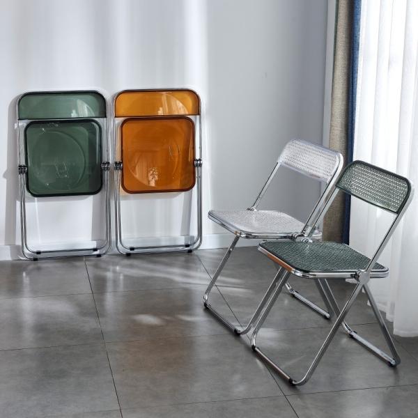 Modern Acrylic Stackable, Plastic Folding Dining Room Armless Home Comfortable Event Chair, Clear, Transparent