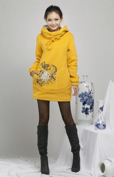 Фуфайки дам осени с капюшоном, вышитый OEM хлопка