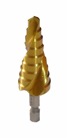 Hex Shank HSS Step Drill Bits With Titanium Coated Spiral Flute Inch Size